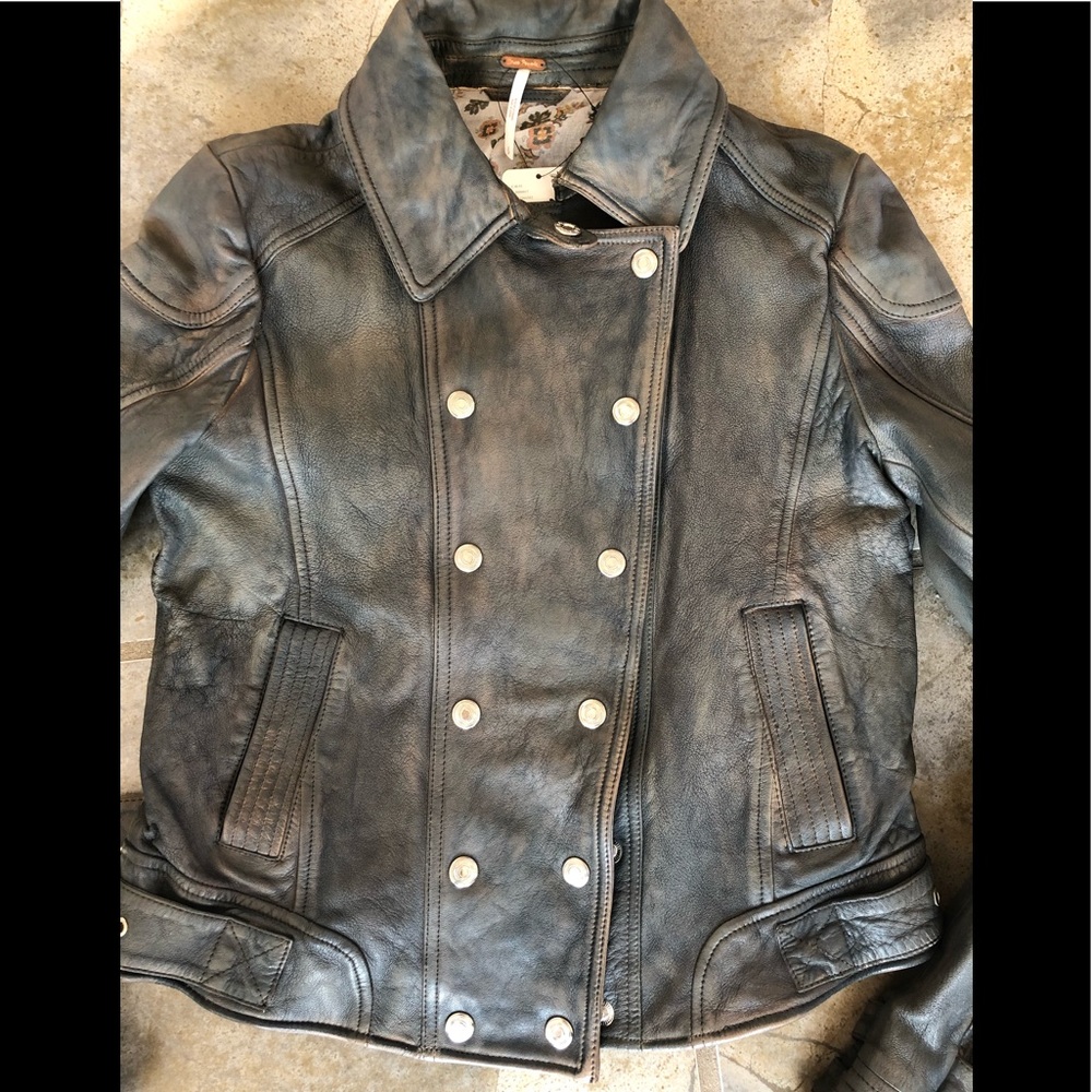NWT💕Free People Avis Leather Jacket, Khaki /Small - Picture 5 of 7